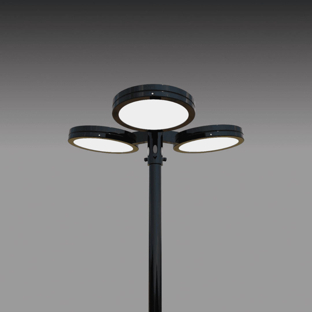 Poste 3 luminárias LED redondas PT 535