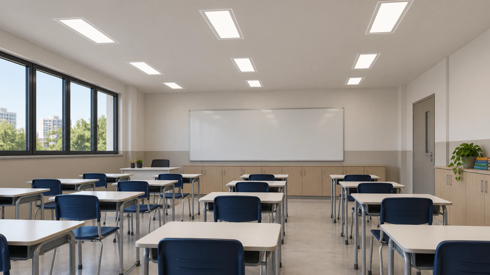 Iluminação escolar, creches e universidades — imagem ilustrativa criada com IA