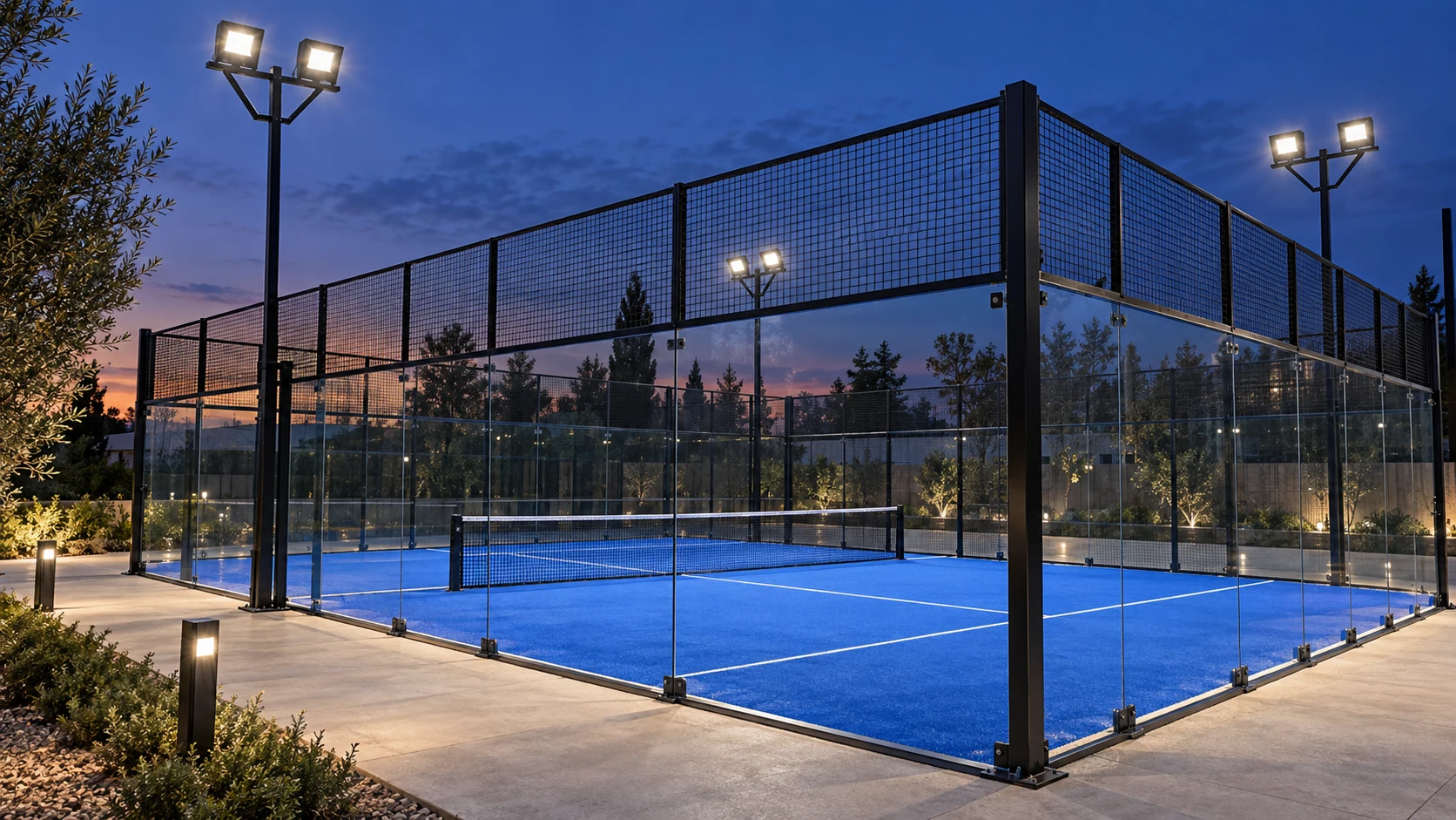 Quadras de padel com CR 001 · PJ 163/100 — imagem ilustrativa criada com IA