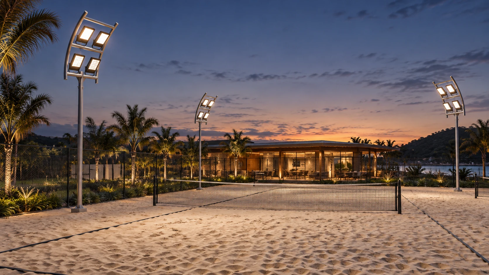 Quadras de beach tennis com CR 002 · PJ 163/200 — imagem ilustrativa criada com IA