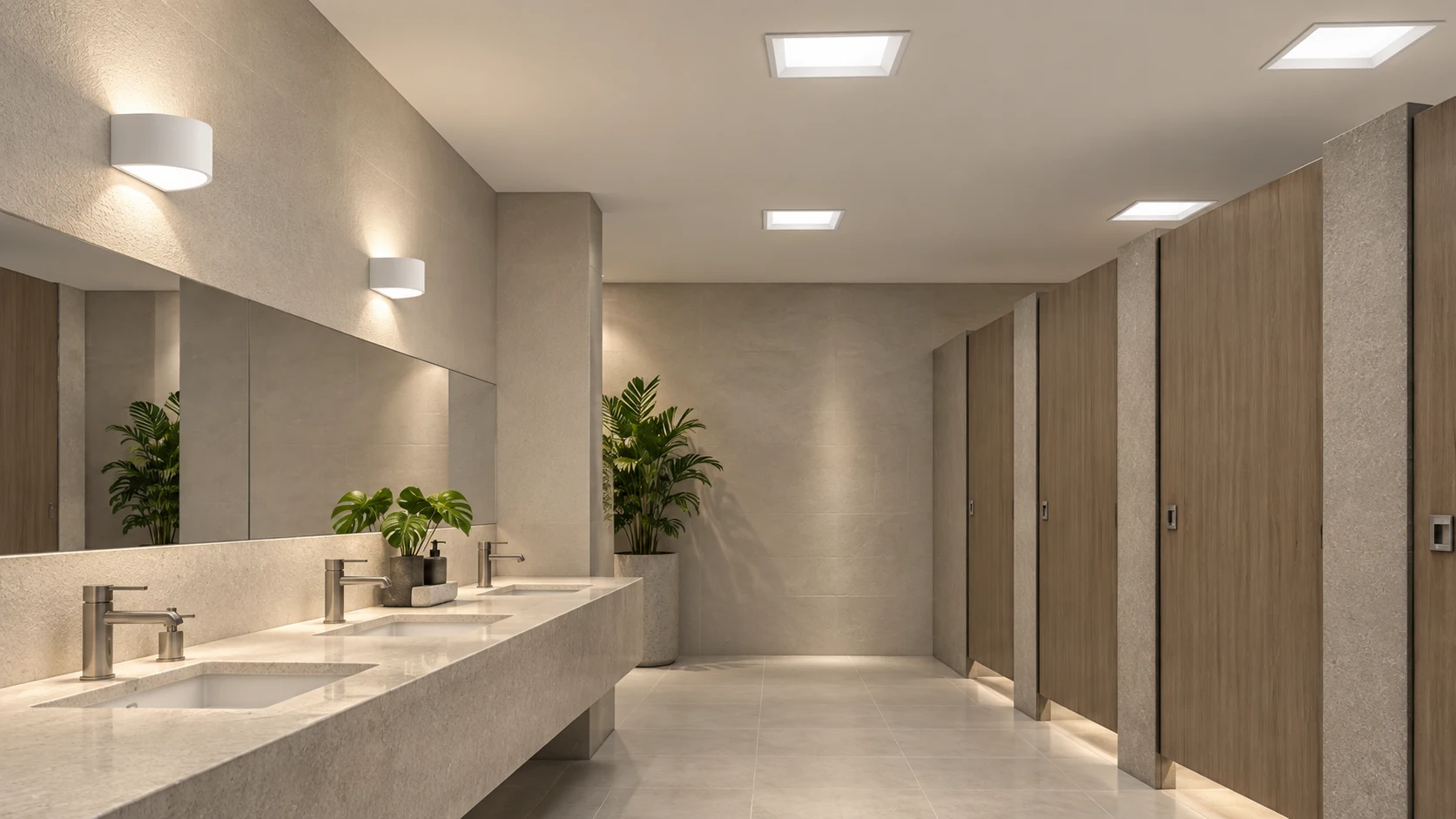 Sanitários de academias com EB 222 · AD 222 — imagem ilustrativa criada com IA