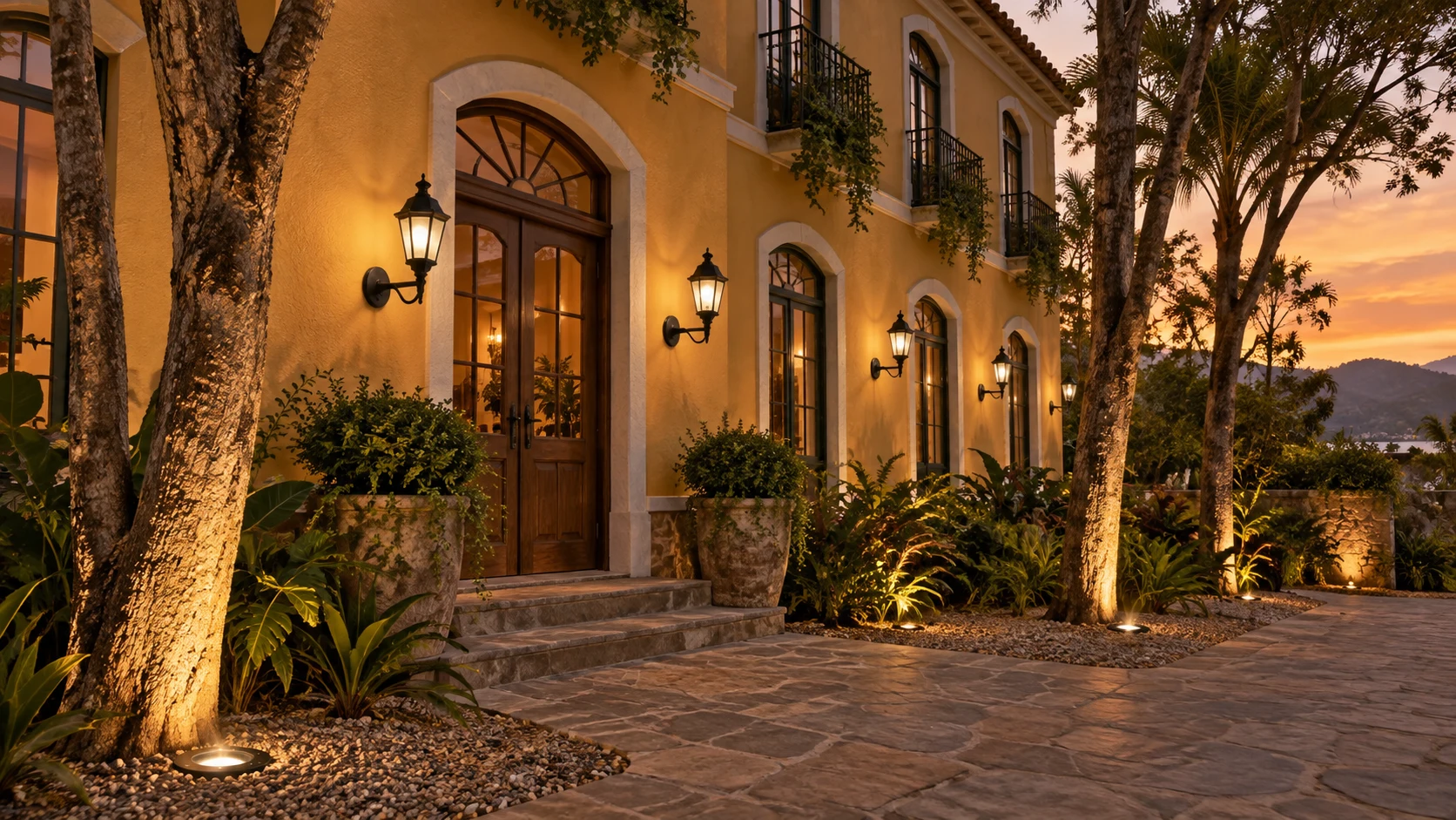 Fachada de hotel com AD 309 · PJ 180 — imagem ilustrativa criada com IA