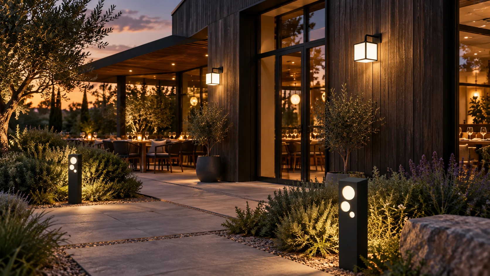 Fachada de restaurante com AD 351 · BL 212 — imagem ilustrativa criada com IA