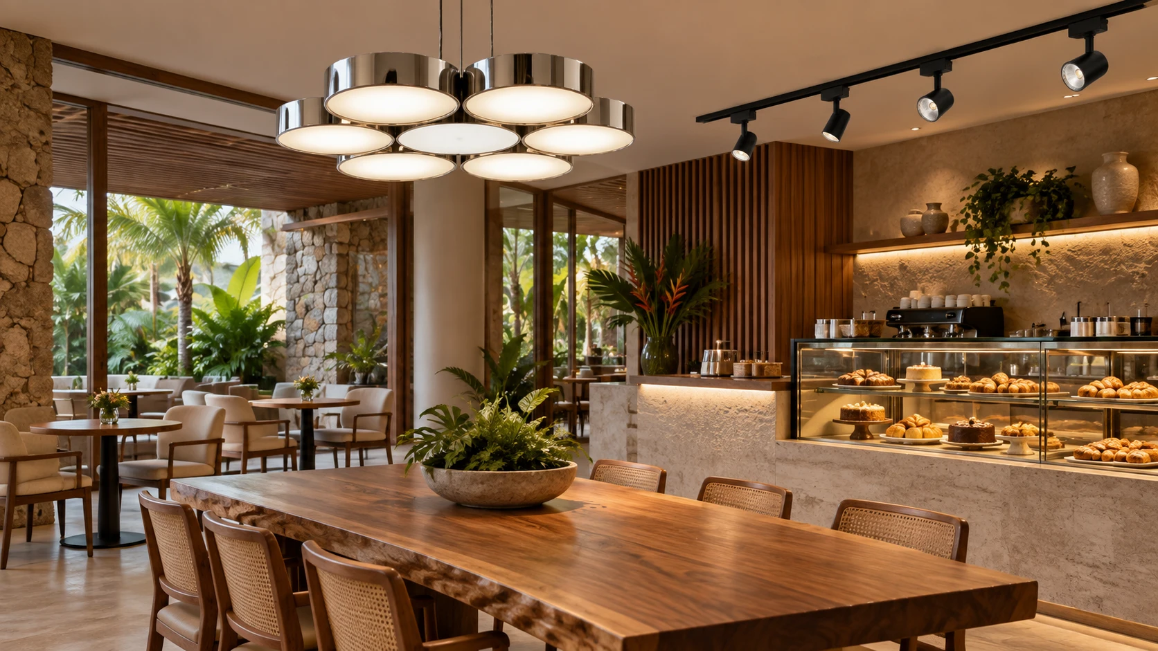 Café do resort inspirado em PD 035 · ST 028 — imagem ilustrativa criada com IA