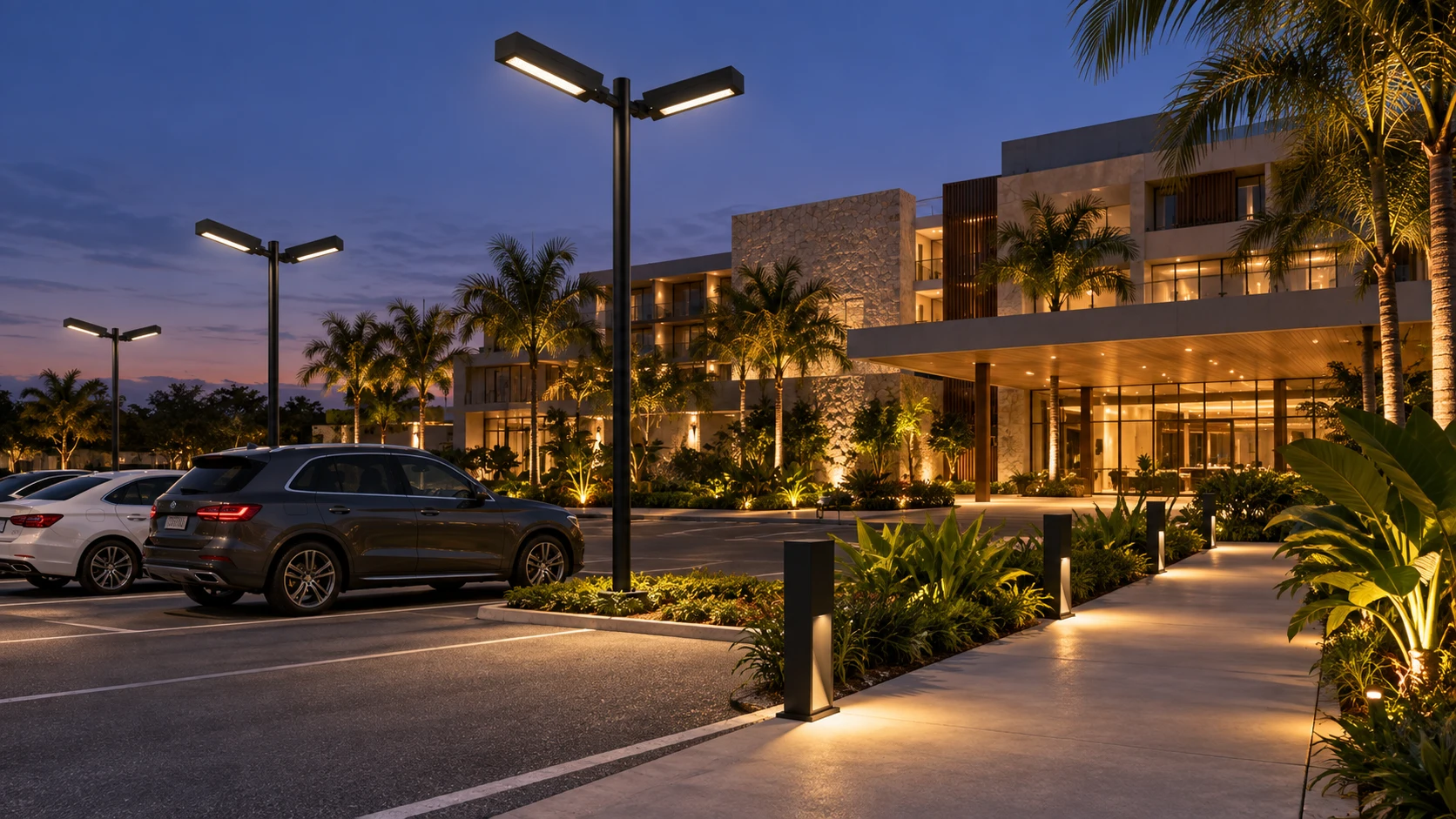 Estacionamento do hotel inspirado em PT 340 · BL 209 — imagem ilustrativa criada com IA