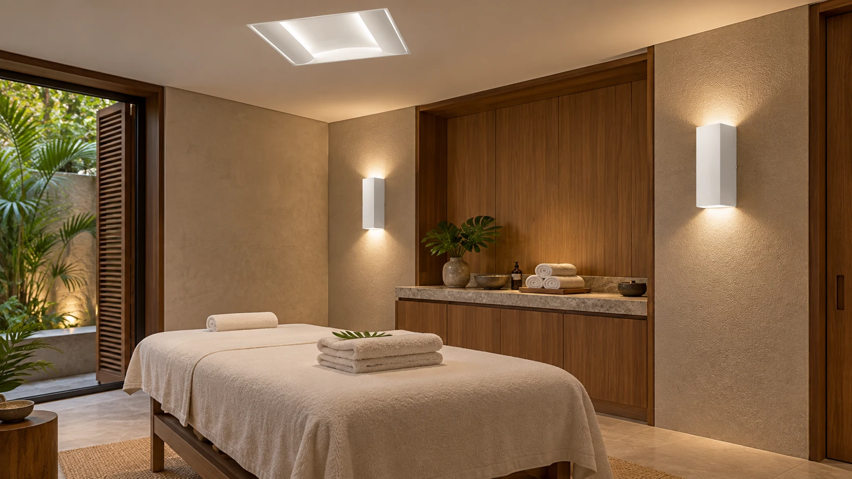 Sala de massagem inspirado em FE 216L · AD 208 — imagem ilustrativa criada com IA
