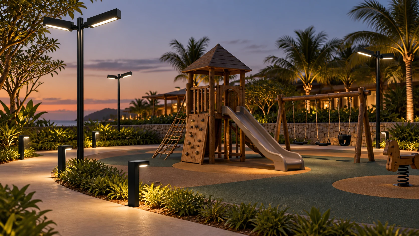 Playground externo inspirado em PT 340 · BL 356 — imagem ilustrativa criada com IA