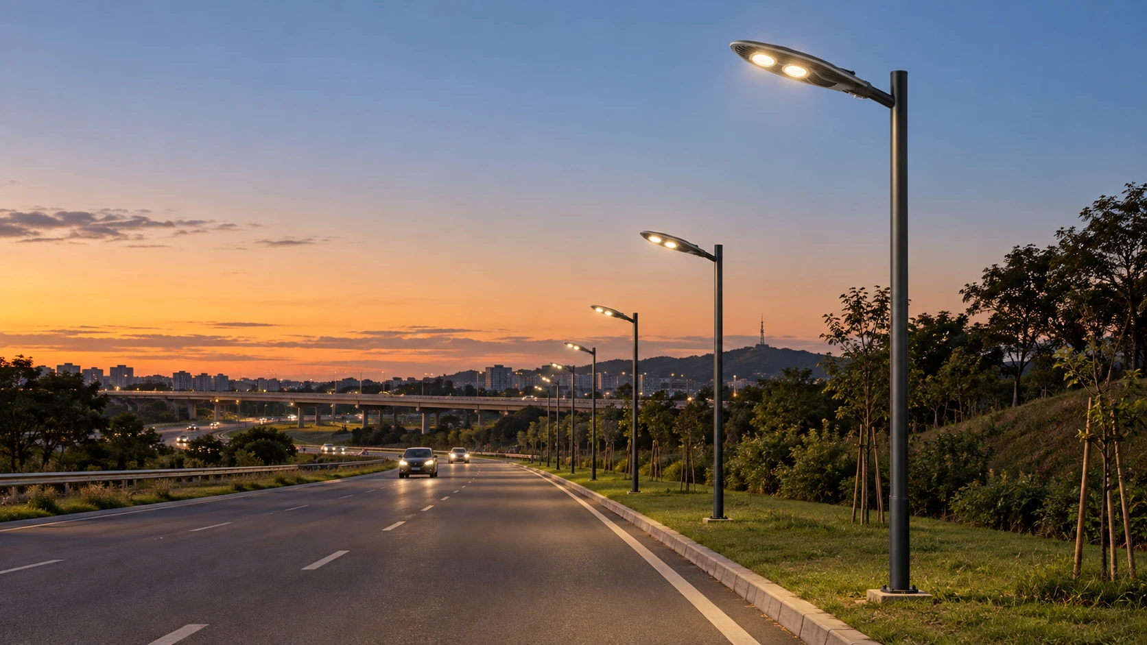 Iluminação para rodovias com poste PT 337 — imagem ilustrativa criada com IA