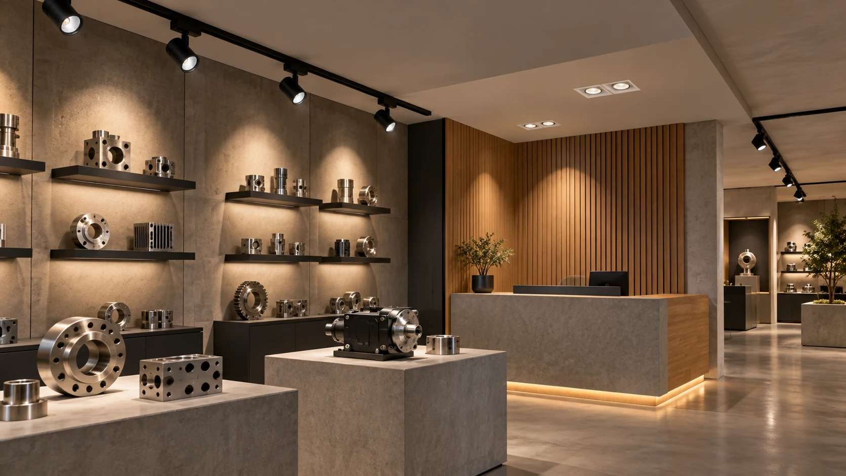 Showroom e área de vendas com ST 028 · EB170/2 — imagem ilustrativa criada com IA