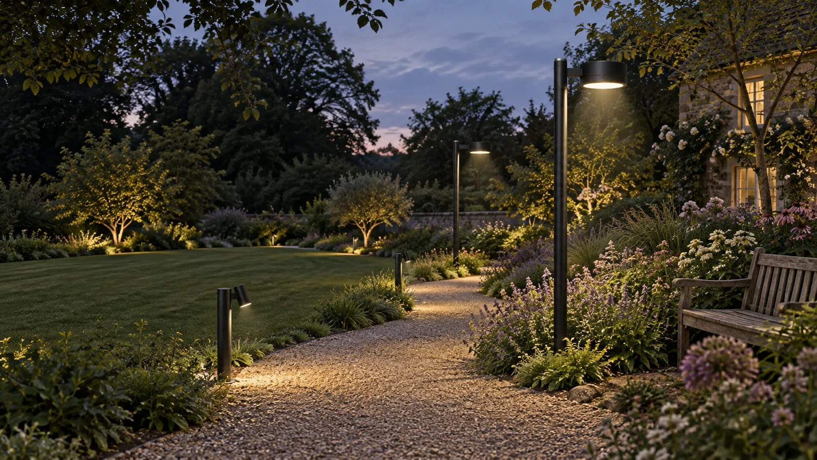Jardins ingleses com PT 305/1 · BL 201 — imagem ilustrativa criada com IA
