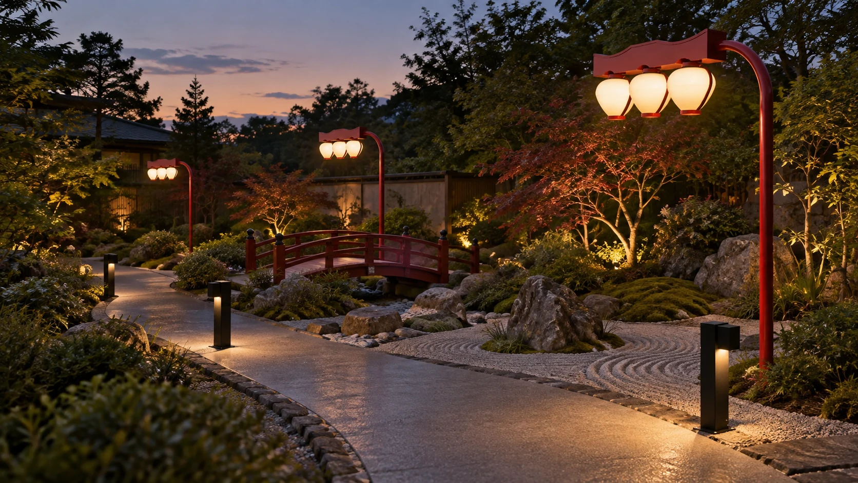 Jardins orientais com PT 346 · BL 207 — imagem ilustrativa criada com IA