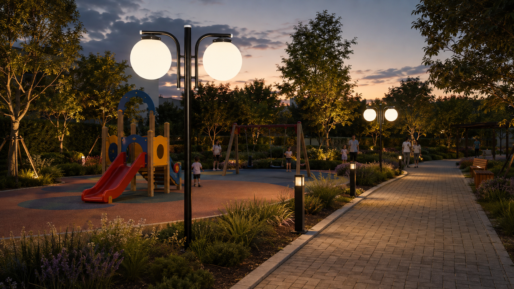 Conceito criado com IA: Praça com playground e caminhos