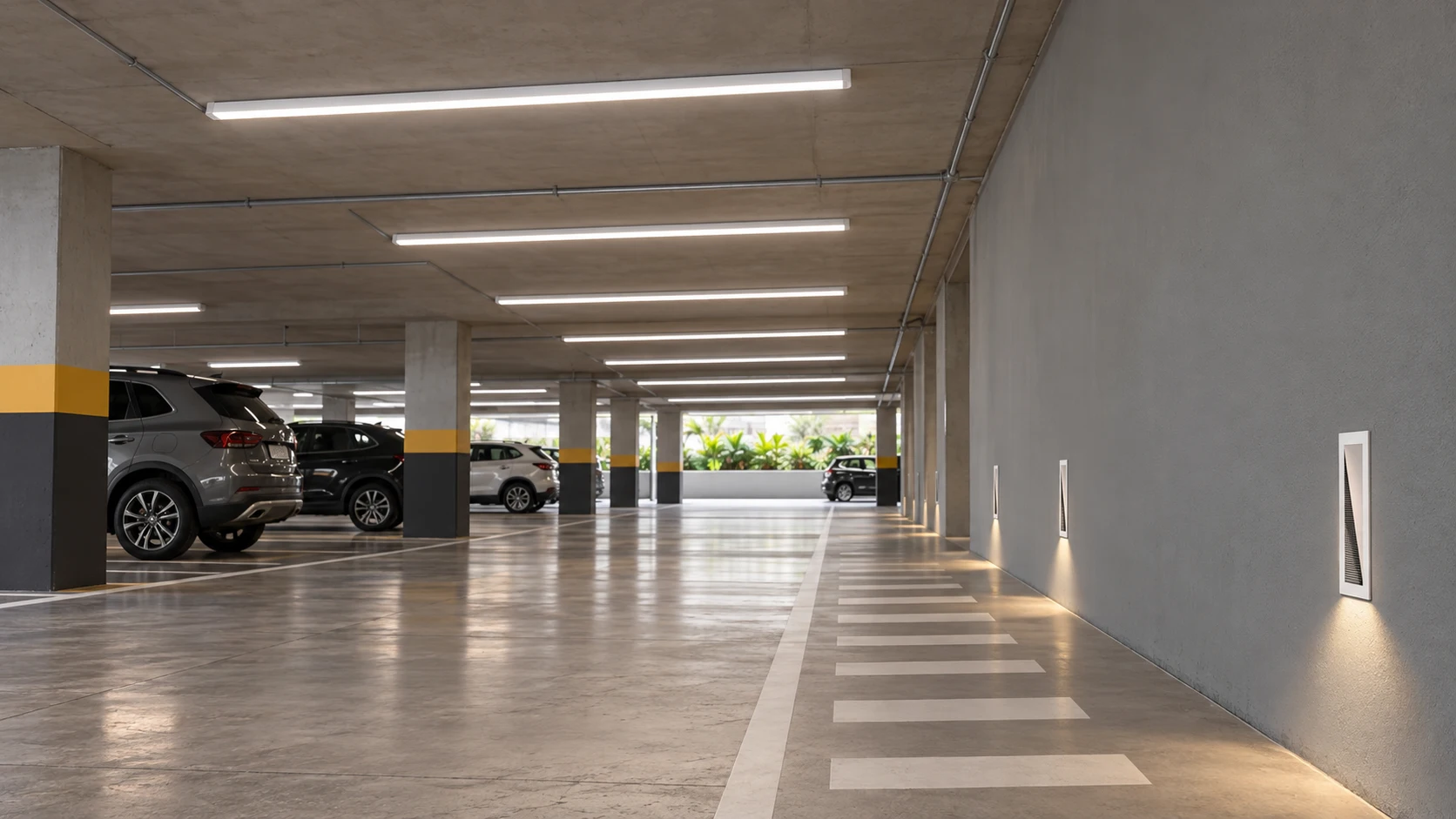 Estacionamento coberto com FL 120 · AD 223 — imagem ilustrativa criada com IA