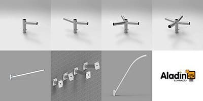 Postes de iluminação, seus componentes e acessórios